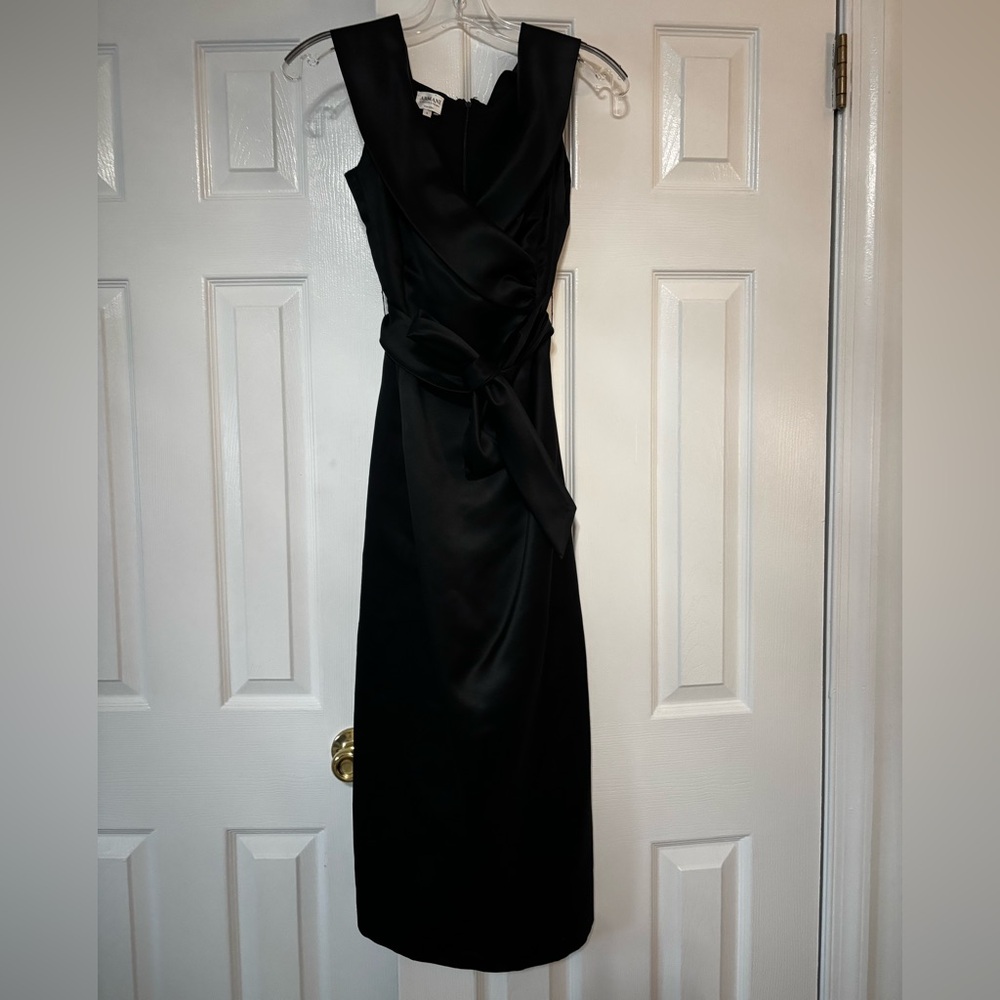 Armani Collezioni Black Midi Wrap Sheath Dress